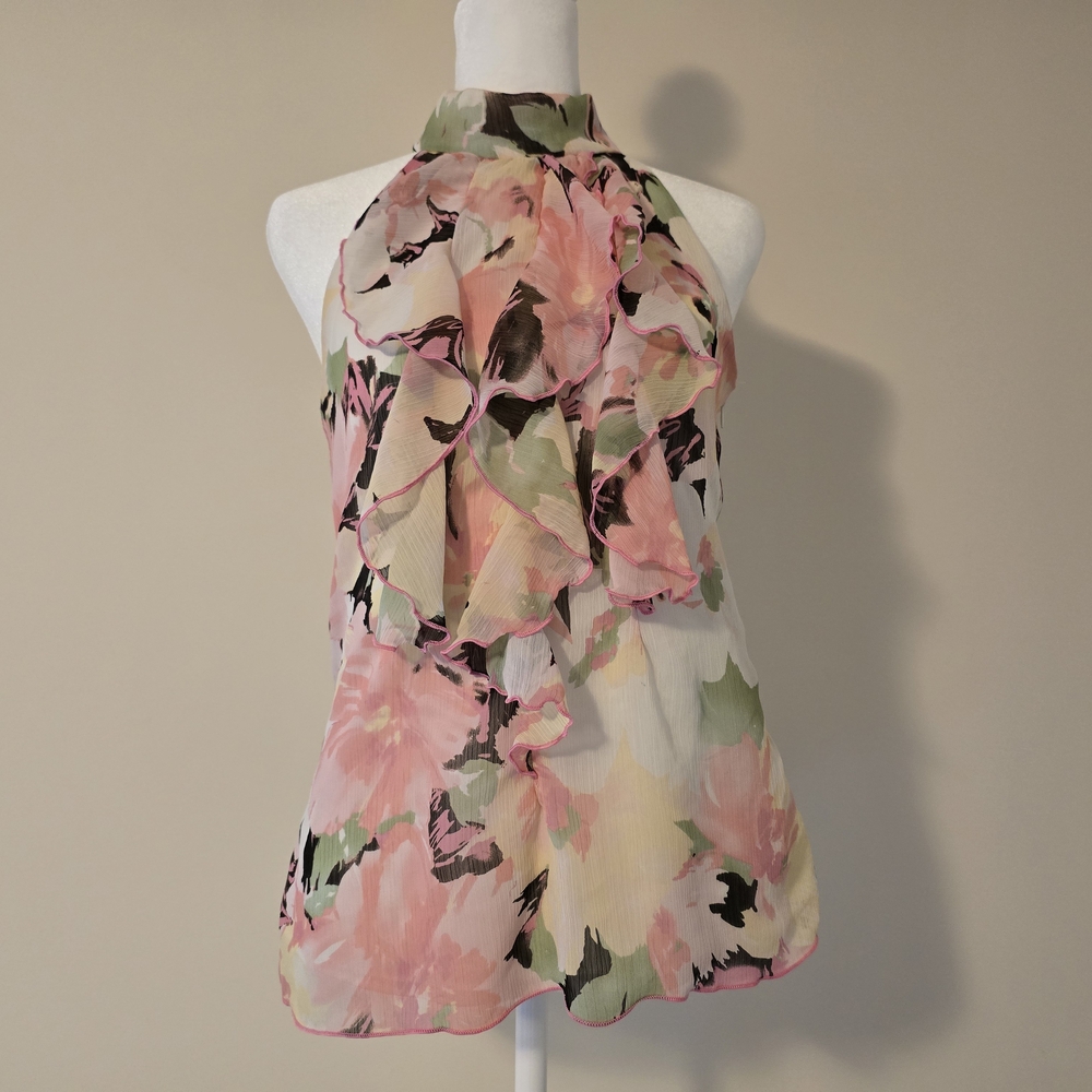 Floral Halter Neck Top - Pink and Green